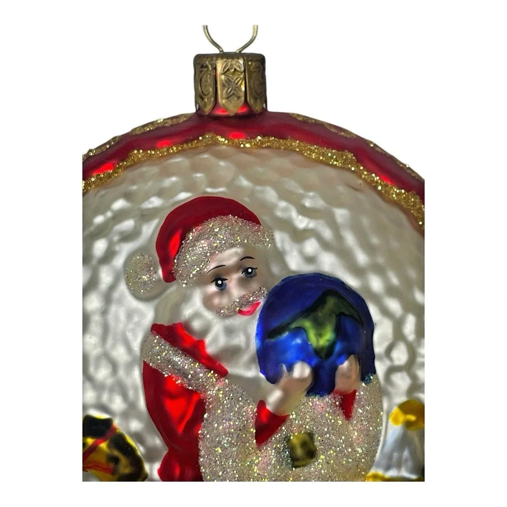Waterford Holiday Heirlooms Santa Claus Glass Ball Ornament Red Ribbon‎ 2003 VTG
